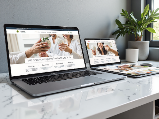 企业官网案例截图,现代化设计风格,蓝色主题色,包含导航栏和产品展示区域,白色背景